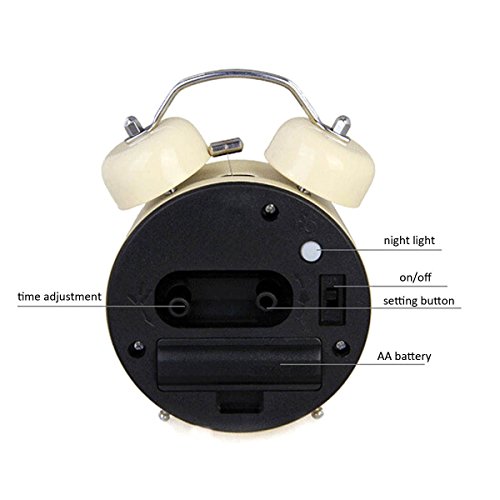 UniqueBella 4 inch keine Tickende Nachtlicht Nostalgischer Doppelglocke Alarm Uhr Glockenwecker mit Quarzlaufwerk – Super Laut #3 - 2