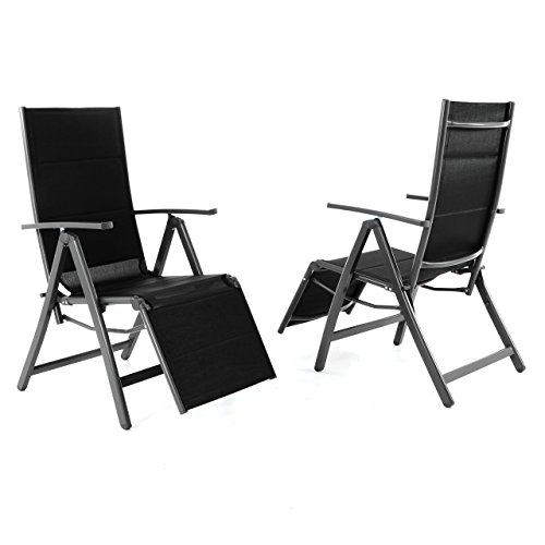 Nexos 2er Set Liegestuhl DELUXE Alu schwarze Textilene Klappstuhl Fußstütze Campingliege Rahmen anthrazit Gartenliege leicht stabil ideal für Terrasse oder Balkon witterungsbeständig 108x67x60 cm mit Armlehne - 8