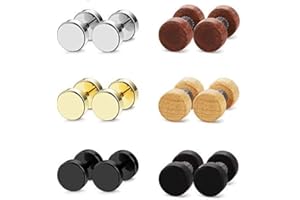 6 Paires Boucle d Oreille Femme Homme, Aroncent Clous d oreilles Cercle en Acier Inoxydable en Bois Taille 8mm Fantaisie Bijoux Cadeau pour Homme Femme Multi-couler