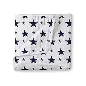 100% Muslin Cotton 4 Layer Baby Blanket for Newborn to 5 Years, Soft Dream Blanket, Muslin Baby Blankets for Girls & Boys, Lightweight Newborn Nursery & Crib Blanket, Baby Shower Gift_Navy Star Print