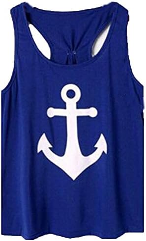 Sexy Lady Round Neck Sleeveless Anchor Print Loose Casual Vest Top T Shirt
