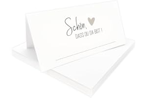 ‎PUK KRÄMMER GMBH Tischkarten "Schön, dass du da bist" weiß mit Herz | Farbe wählbar | 25, 50, 100 Stück | selbst beschriften | Namensschilder, Platzkarten | für Hochzeit, Geburtstag uvm (Beige, 25)