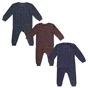 Superminis Baby Thermal Top and Pyjama Set - Round Neck, Full Sleeves, Winter Wear Suit for Infants, Girls, Boys (18-24 Months) Pack of 3