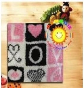 Latch Hook Rug Kit in Pink and Black with Hearts 43cm X 43cm