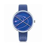 WULIFANG Mens Quarzuhr Planet Flugbahn Zifferblatt Lederarmband Männer Uhren Persönlichkeit Zeiger analoge Leder Armbanduhr Mann Blau