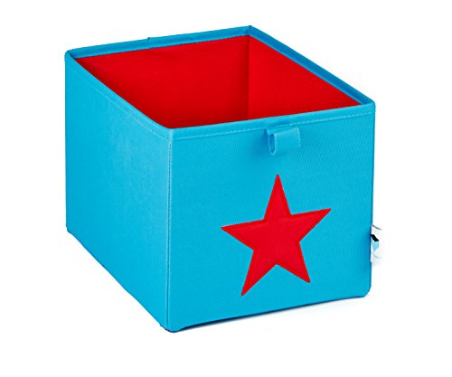 STORE.IT 753856 kleine Ordnungsbox, Aufbewahrungsbox, Spielzeugkiste, Polyester, 29 x 22 x 19 cm, türkis mit rotem Stern, 29 x 22 x 19 cm