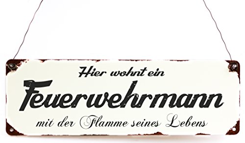 Blechschild METALLSCHILD Hier wohnt ein Feuerwehrmann Dekoschild Vintage Rost Look