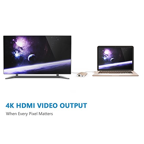 Typ C Hub, Dootoper USB C Adapter mit 3 USB 3.0 Ports, 4K HDMI Port, Ethernet-Port(1000Mbit/s), SD-Kartenleser, Micro SDHC und USB C Ladeanschluss, für Geräte mit USB Typ C wie MacBook Air, MacBook Pro, Mac Mini, Google Chromebook 2016 (Gold) - 4