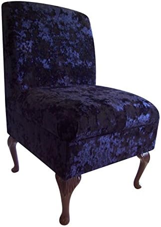 Bedroom Chair Sapphire-Navy Soft Crushed Velvet Fabric on Queen Anne Legs