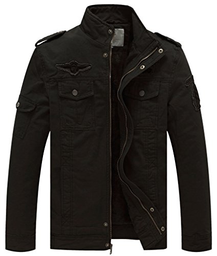 WenVen Chaqueta para Invierno de Estilo Militar para Hombre Negro Large