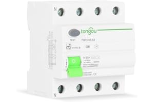 Solar+More Disjoncteur Différentiel Type B AC/DC / 63 A - 30 mA / 4 Pôles / 10KA / 400V / Chargeur Voiture Électrique/Disjoncteur Différentiel TONGOU (4P 63A 30mA)
