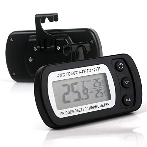 Preisvergleich Produktbild Ytian Kühlschrank Thermometer Wasserdicht Mini Kühlschrank Gefrierschrank Digital Thermometer mit Haken LCD Display und max min-Funktion für Küche Home Restaurants Bars (Schwarz)
