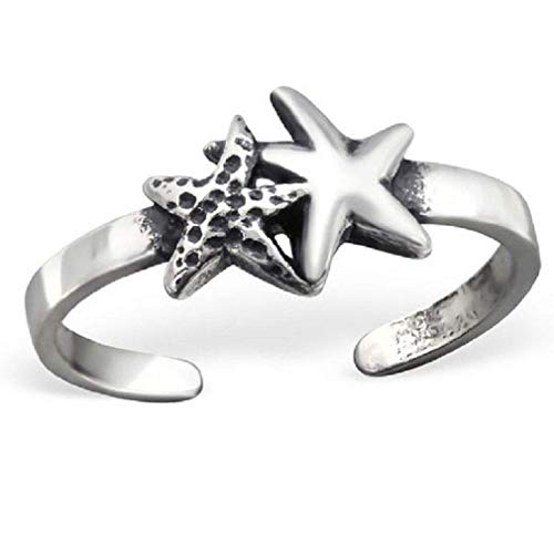 Plata de Ley Estrella De Mar Triple anillo para dedo del pie.