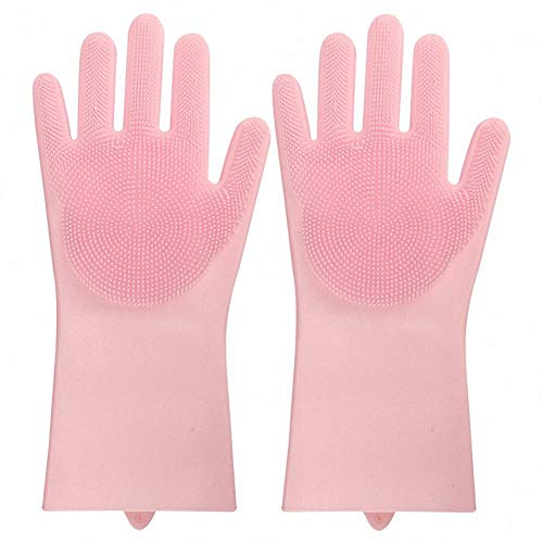 Preisvergleich Produktbild Dapuhome Silikonkautschuk-Geschirrwaschhandschuhe Umweltfreundliche Wäscherreinigung Für Mehrzweckküche Badezimmer 1 Paar, Rosa