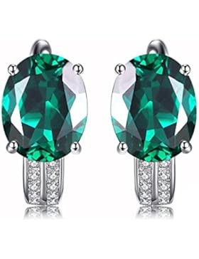 JewelryPalace 3.5ct Simulierte Grün Nano Russischer Smaragd Ohrring Clip on Damen-Ohrring 925 Sterling Silber