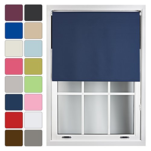 FURNISHED Roller Blinds Window Blackout Blind - 100% Black Out Thermal Fabric Easy Fit Fittings - Custom Made to Measure Blackout Blind Bedroom Bathroom Kitchen, Navy Blue, Up to 120W x 165H cm