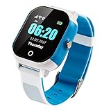 JAGETRADE Kinder Smartwatch, GPS Position Tracker Telefon Wasserdicht Anti-verloren Anruf Wecker Schrittzähler Fernüberwachung SOS-Funktion Blau Weiß