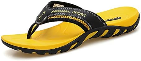 Crafeel Leather Flip Flops Summer Slippers Sandals for Women Men(Yellow UK9)