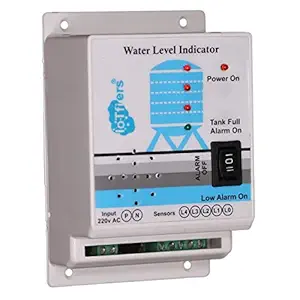 IoTfiers ABS Water Level Indicator with Musical Alarm on Tank Full and Buzzer on Tank Empty with 5 SS Sensors Included, Small , Black