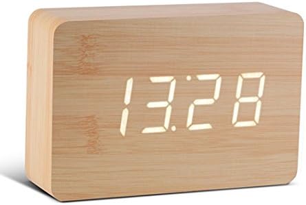 Excelsior Worldwide Limited Wooden 'Block' Clock with LED and Sound Activation (Wood with WHITE led)