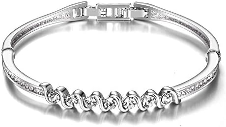 Menton Ezil "Rainbow" Colorful Crystal Bangle Made with SWAROVSKI Elements Crystals Women Bracelet 18K White Gold Plated Jewellery Color Options