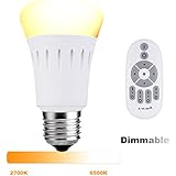 Lampaous led E27 Smart Lampe Dimmbar 9 Watt mit 2.4G Kabellos Fernbedigung ersetzt für 100 Watt Halogenlampe Heiligkeit und Farben einstellbar 2700K bis 6500K alle weisse Farben verfügbar
