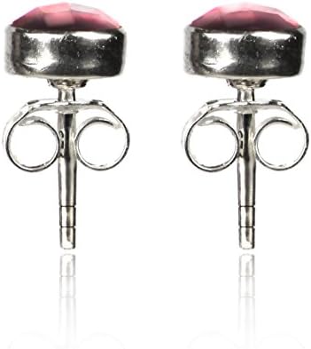 Birthstone Stud Earrings in Nickel Free 925 Sterling Silver, Genuine Gemstones (October - Pink Tourmaline)