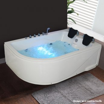 Ouest-Balnéo Baignoire balneo ouest-balnéo baignoire rectangulaire gauche 180cm x 120cm x 62cm (1 LEDs 7 couleurs, 23 jets massant, blanche, toutes options) spa jacuzzi baignoire à bulle certification TUV allemande.