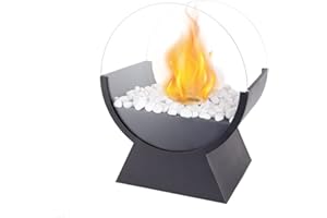 JHY DESIGN Chimenea de Mesa Redondo de Cristal de 34 cm de Altura Portátil de Bioetanol Sin Ventilación de Combustión Limpia para Interior y Exterior Patio Fiestas Eventos