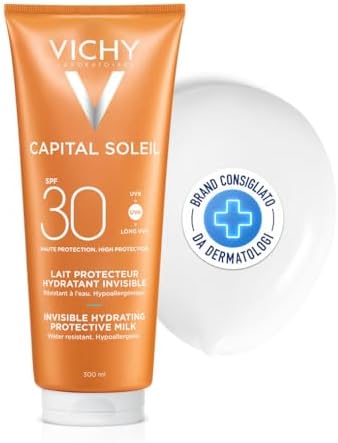 Vichy Capital Soleil, Latte idratante fresco viso e corpo SPF30, Per Pelli Sensibili, Protegge, Idrata e Fortifica la Pelle di Tutta la Famiglia, Con Acqua Vulcanica di Vichy, 300ml