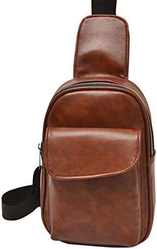 NBAmask Men Chest Bag Solid Leather Crossbody Bag Vintage Shoulder Backpack (Coffee)