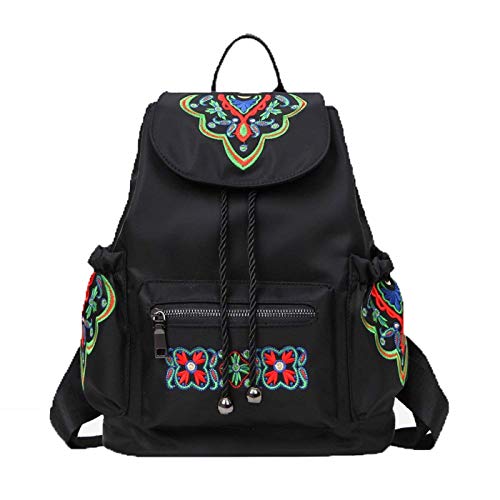 Abaría - Mochilas tipo casual con bordados flores bolso mujer universidas mochilas escolar chica de Impermeable, negro pequeña