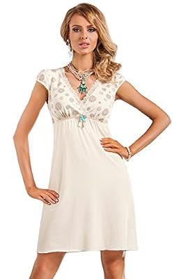 Donna luftiges Viscose de haute qualité Nuisette Chemise de nuit veille T-shirt avec imprimé fleurs élégant en jolie boîte cadeau - Beige - 44