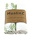 MuslinZ Large Bamboo/Organic Cotton Muslin Square Wrap for Swaddle (120 cm, White/Green Leaf Print, Pack of 2)