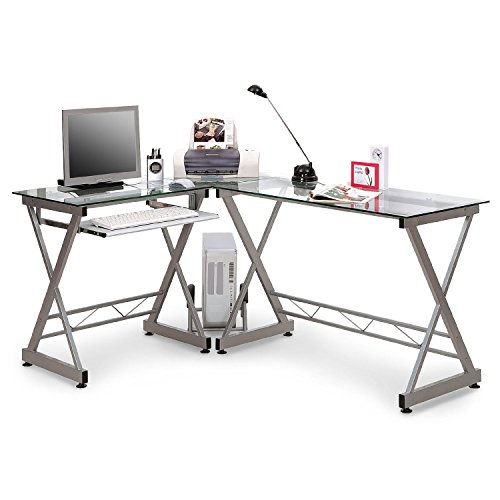 SixBros. Computer Desk PC Workstation Office Desk Glass - CT-3802/45