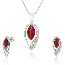 LillyMarie - Set de joyas para mujer, colgante de plata con piedra Río de Oro roja, longitud regulable, estuche para joyas, Día de San Valentín, regalo para ella