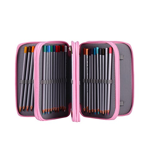 Yosoo Oxford Mehrschicht Stiftemappe für 72 Buntstifte make-up Pinsel Tasche Pencil Organizer Pen Tasche stationäre Stiftetasche mit großer Kapazität (Rosa) - 5