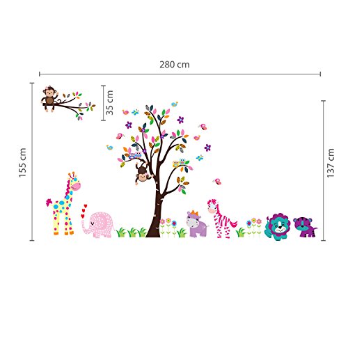 AY Wand Sticker Aufkleber Papier Kunst Dekoration Fröhliche Tiere Baum Kinderzimmer Deko - 2