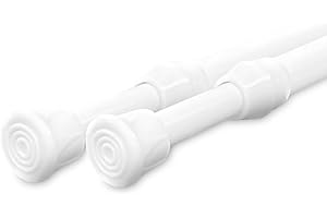JJ PRIME - 2er Set ausziehbare Gardinenstangen ohne Bohren | Spannstangen für Gardinen | ausziehbare Gardinenstange | Teleskopstange für Kleiderschrank, Fenster, Schrank (55-90 cm), Weiß