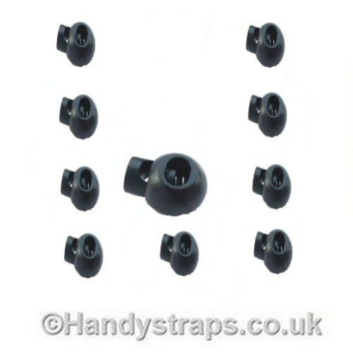 Preisvergleich Produktbild 50 x 3 mm – 5 mm schwarz Kunststoff Golfball Kordelstopper Toggle