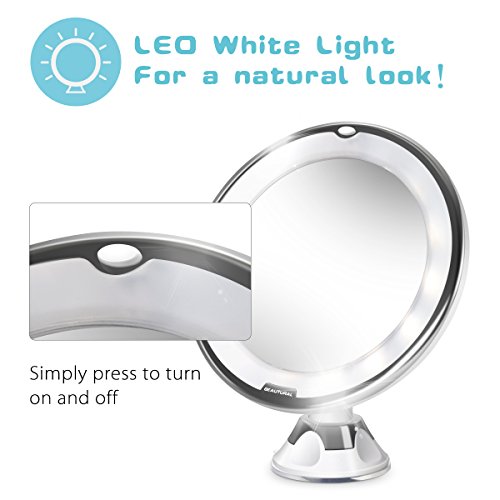 BEAUTURAL-Miroir-de-Maquillage-Grossissant-Lumineux-10x-LED-avec-1-Joint--Bille-et-Ventouse-360-Rotation-Ajustable-Fonctionne-avec-des-Piles