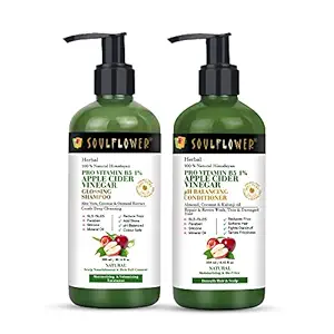 Soulflower Apple Cider Vinegar Shampoo & Conditioner | Pro-Vitamin B5 1%, Aloe Vera, Coconut & Oatmeal Extract | Tangled & Frizz Free Hair, Hair Fall, Dandruff, Scalp Nourishment | Pack of 2