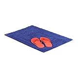 Relaxdays Badteppich Blau BENNY 100% Baumwolle, maritim, Badvorleger und Badläufer, 50 x 70 cm, waschbar, Teppich, dunkelblau