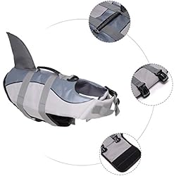 Chaleco salvavidas de perro Chaleco salvavidas Chaleco de seguridad de seguridad de mascota Chaquetas extra pequeñas para perros Patrón de tiburón Chaleco salvavidas Chaleco salvavidas Abrigo de flotador ajustable con hebilla (L:Fit for 22-35kg dogs)