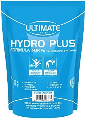 Ultimate Italia - Hydro Plus - 408g - gusto arancia - integratore idrosalino a base di magnesio e potassio ad assorbimento rapido, arricchito con vitamine e taurina