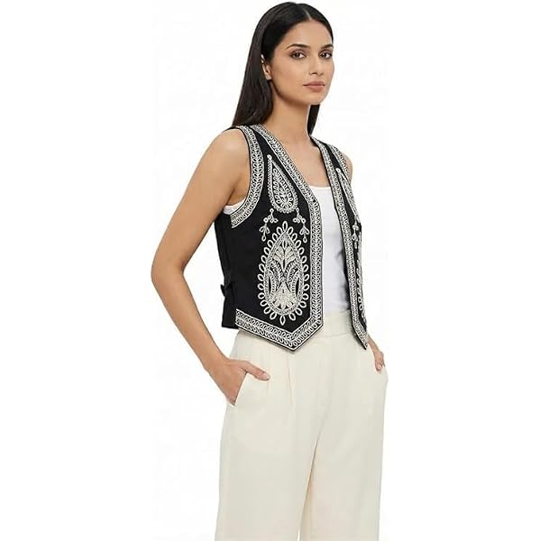 Buy OSAZ Crochet Flower Vest, Taupe, Floral Appliqué, Button-Down