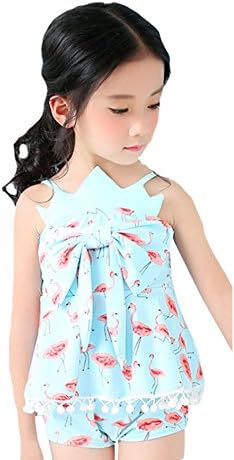 Babyicon 3pcs Baby Girls Flamingo Print Bikini Beach Swimwear Swimsuit With Hat (S:1-2 years old, Blue)