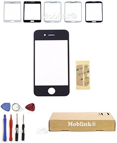 Moblink®Replacement Front Outer Glass Screen Lens For Samsung Galaxy S3 -S4 - S5 - Mini - NOTE 2 3 Iphone 5 - Tools Kit &amp; Full Face Adhesive (S4 White)