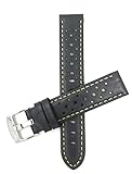 Bandini 24mm Schwarz Mit Gelber Naht Herren Leder Uhrenarmband, Perforiert, Stil Gt Rally