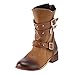 Produktbild TianWlio Boots Stiefel Schuhe Stiefeletten Frauen Herbst Winter Retro Schuhe Schnalle Reißverschluss Rutschfeste Runde Zehennieten Mittlere Schlauchstiefel Weihnachten Braun 36